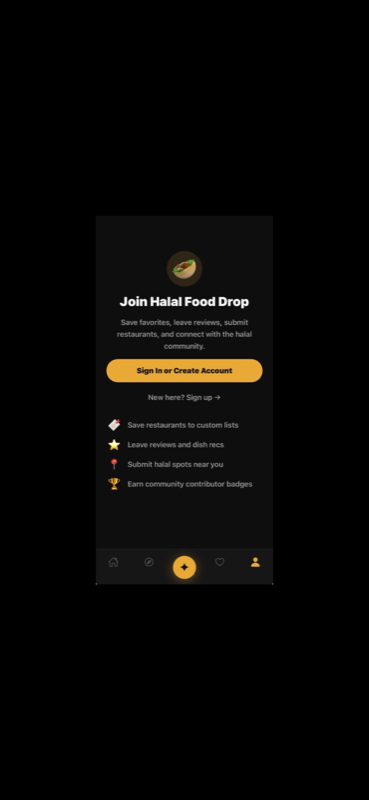 Halal Food Drop sign in screen